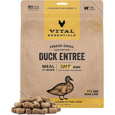 Vital Essentials Freeze Dried Soft Nibs Duck Raw Cat Food 12oz - Poudre Pet & Feed Supply